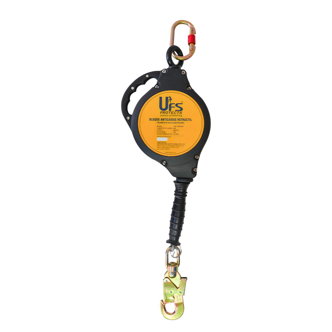 LÍNEA DE VIDA AUTORRETRÁCTIL CON AMORTIGUADOR Y CABLE DE ACERO GALVANIZADO UFS USP-16000(06) 6 M (20 FT)
